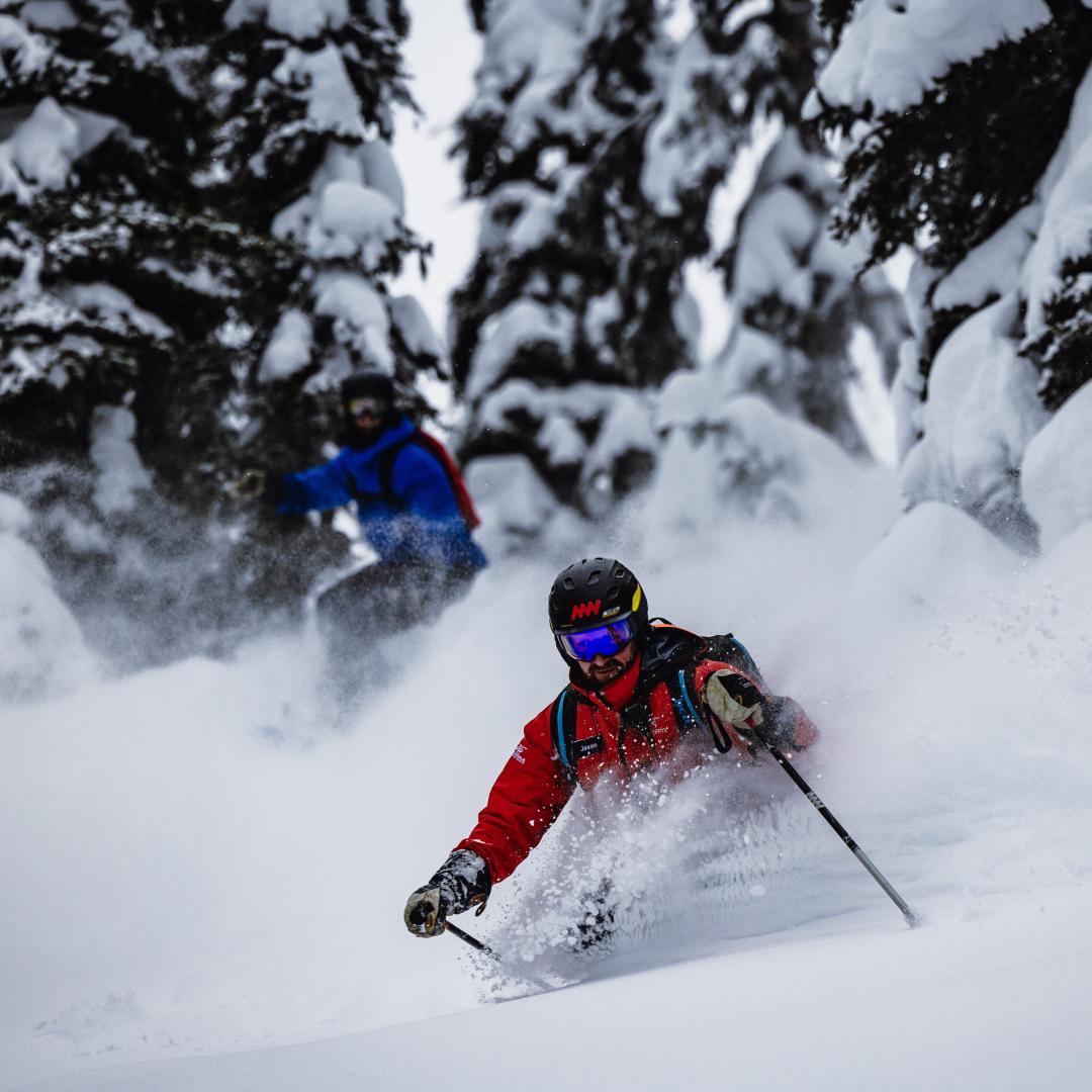 Connor and Jason in deep powder
