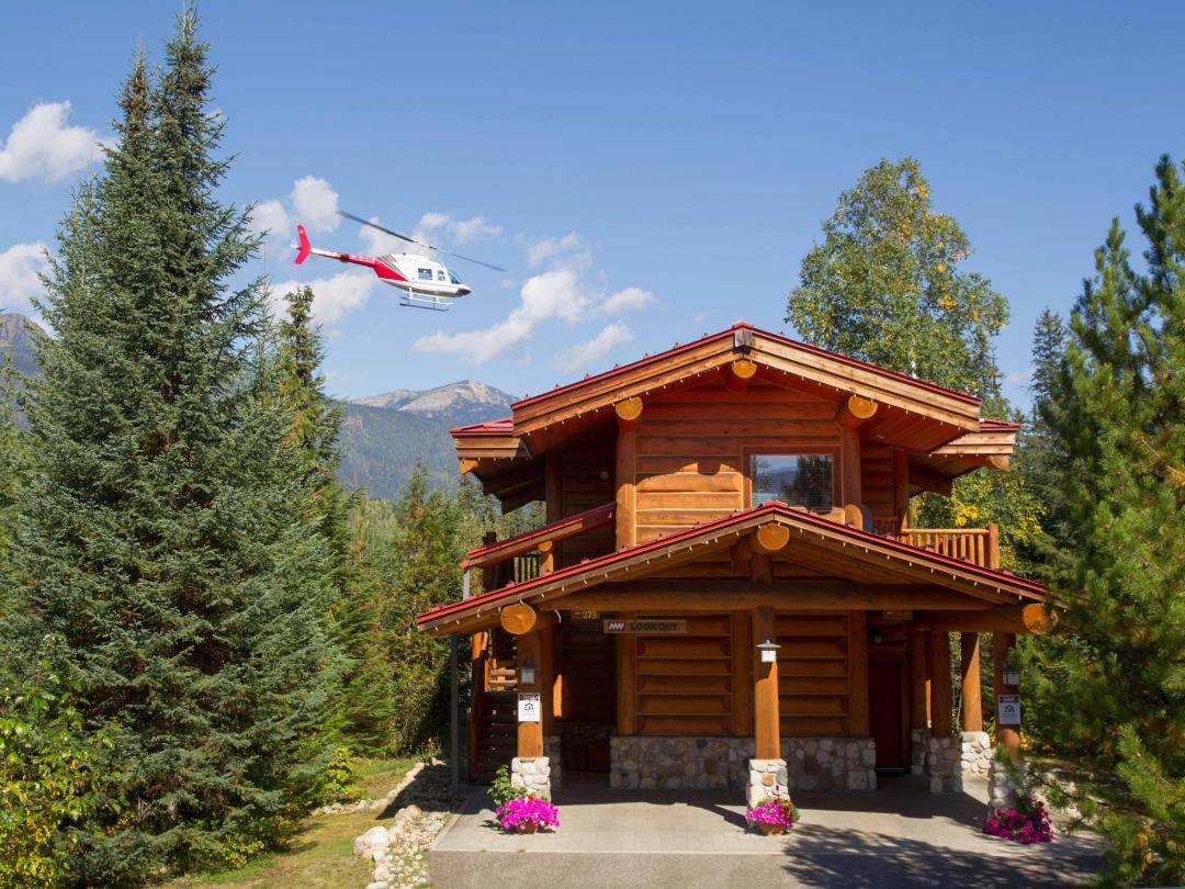 Handcrafted log chalets at Mike Wiegele Heli-skiing Resort Blue River, BC, Canada