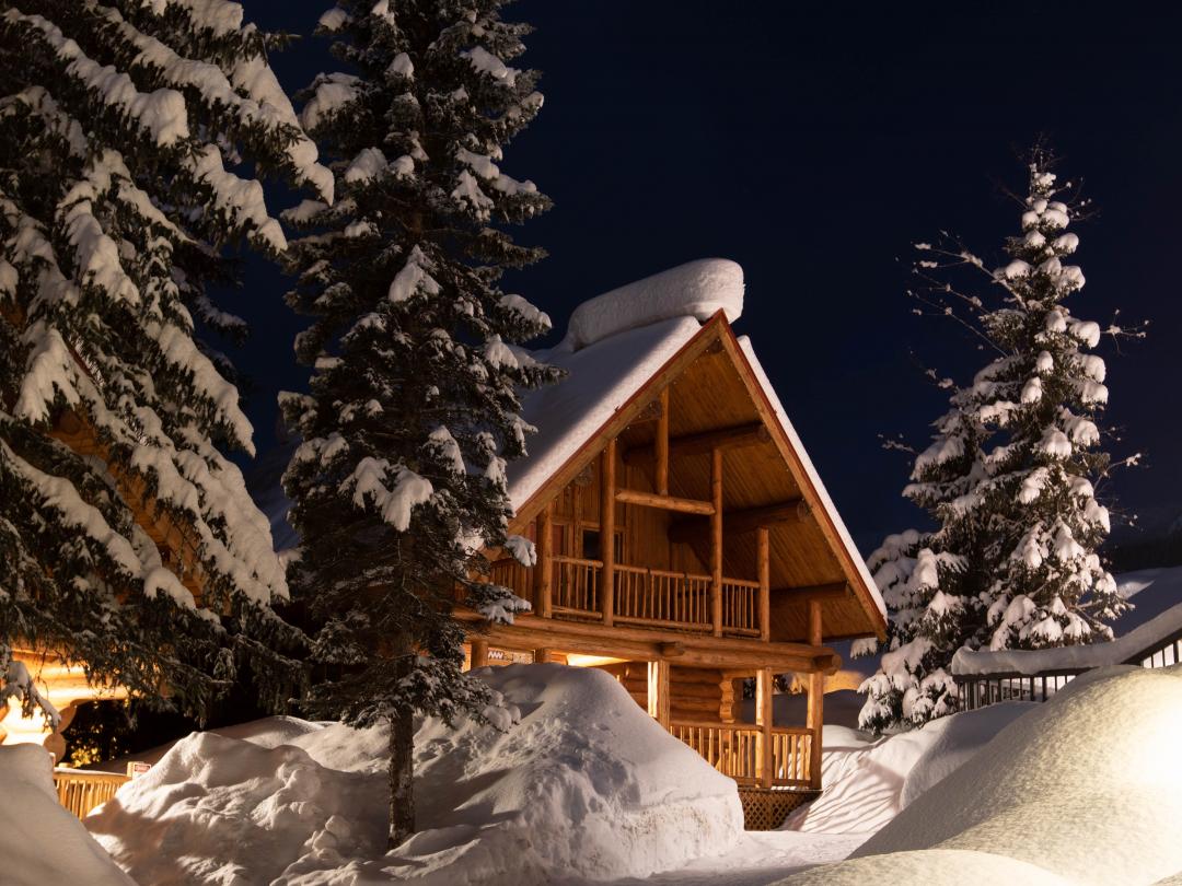 snowy chalet exterior