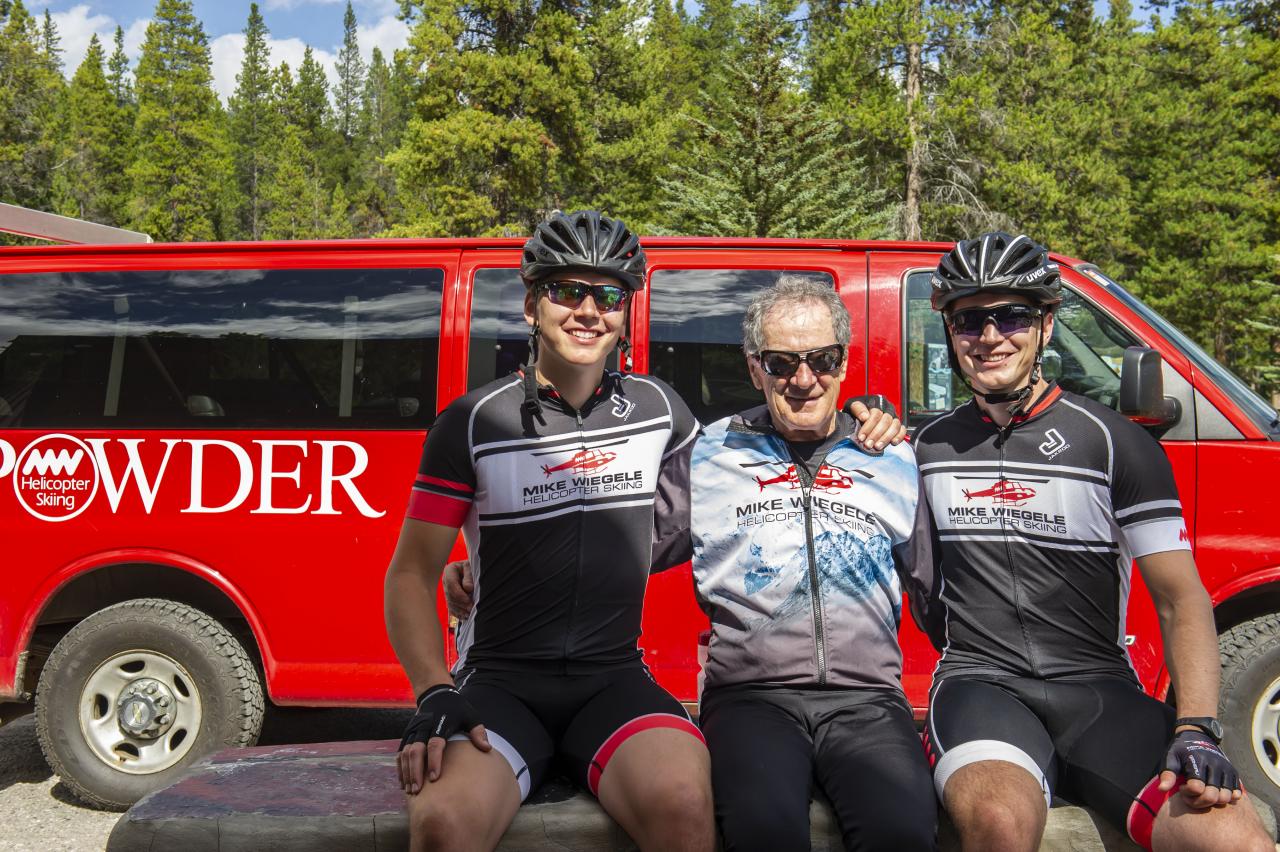 Jeff Read, Mike Wiegele and Erik Read, taking a break along the Bow Valley Parkway. 