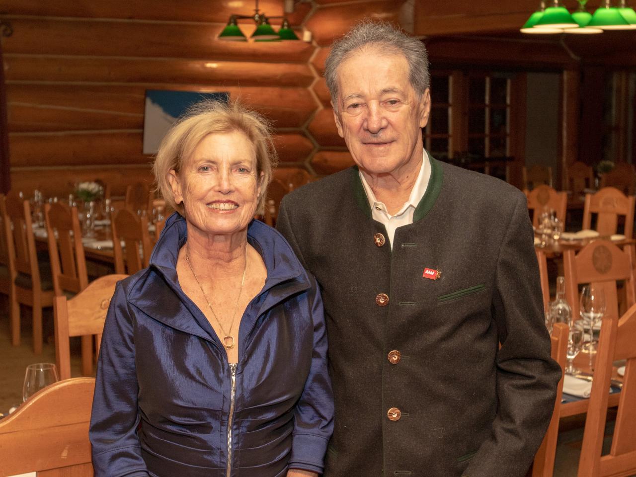 Mike and Bonnie Wiegele at NYE celebrations at Mike Wiegele Heliski Resort