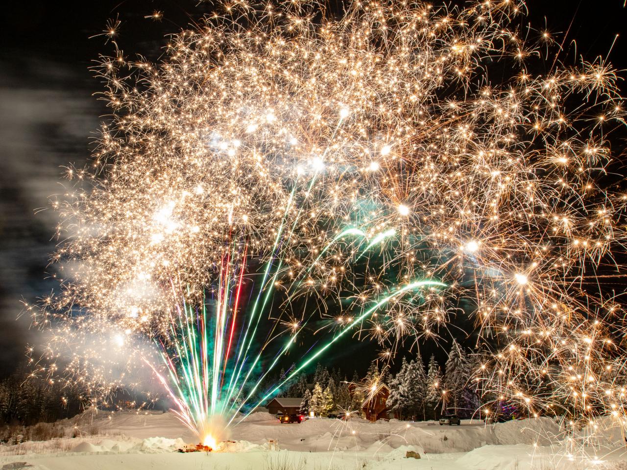 Mike Wiegele Heli-ski resort fireworks display at NYE